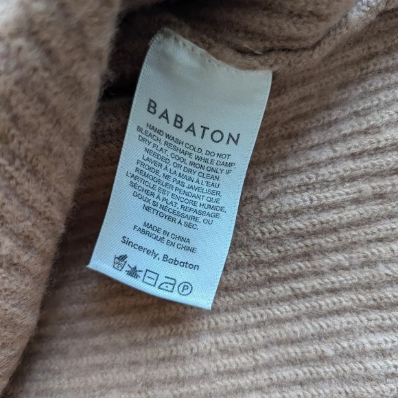 Aritzia Babaton Chalmers Camal Tan Mock Neck drop shoulder wool linen Sweater S - Picture 5 of 9